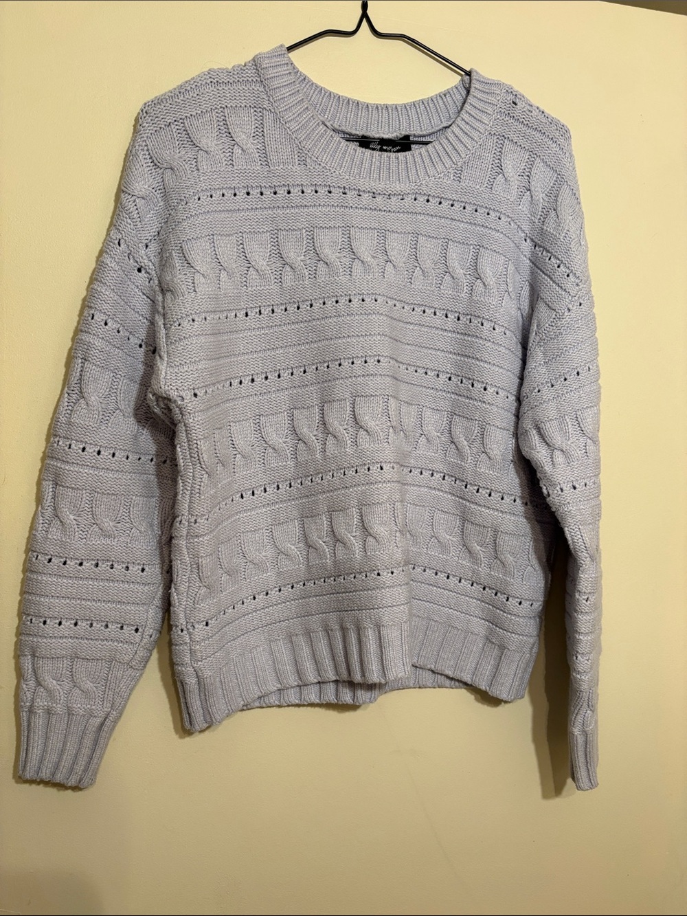 Cable Knit Crewneck Sweater - Light Lavender